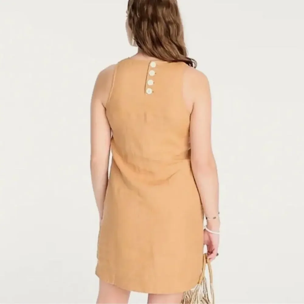 J. Crew Button-back linen shift dress tan brown‎ Sz M
